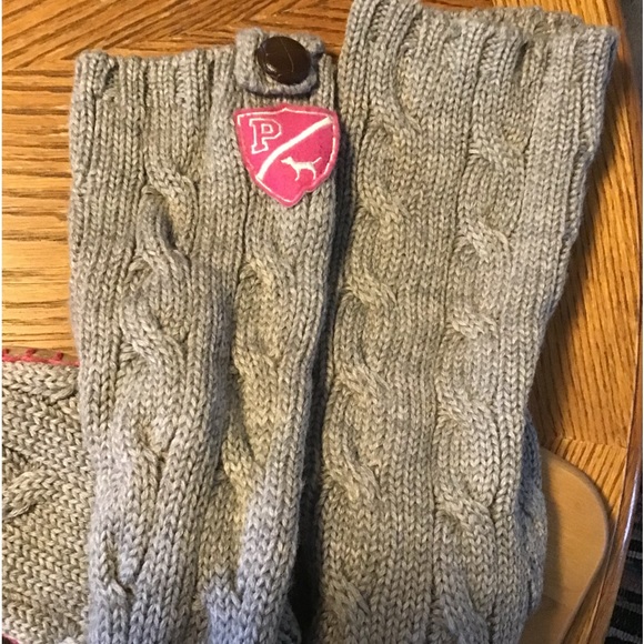 VS PINK MUKLUKS CABLE KNEE SOCK 2008 COLLECTION SZ LG GREY PINK - Picture 6 of 12